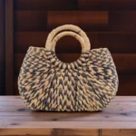 Tanapat Handmade Black and Natural Straw Beach Bag – Thai Woven Artisan Tote
