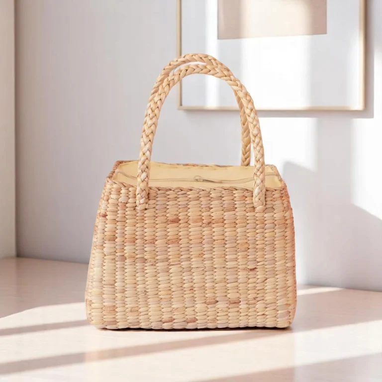 Handwoven Fah Classic Lightweight Woven Summer Carryall Bag in natural straw.