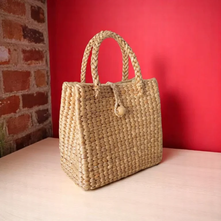 Chuchai Hand Sustainable Woven Straw Tote Bag in natural water hyacinth weave.