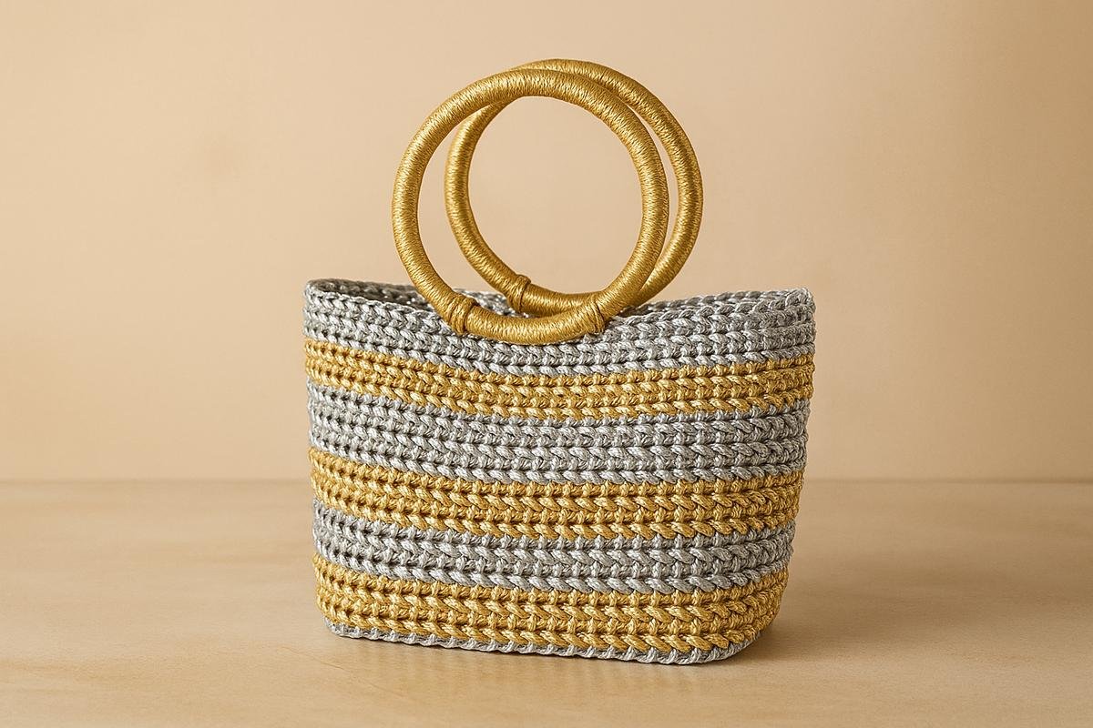 Nanu Silver & Gold Metallic Straw Bag by Yosuzi with hoop handles