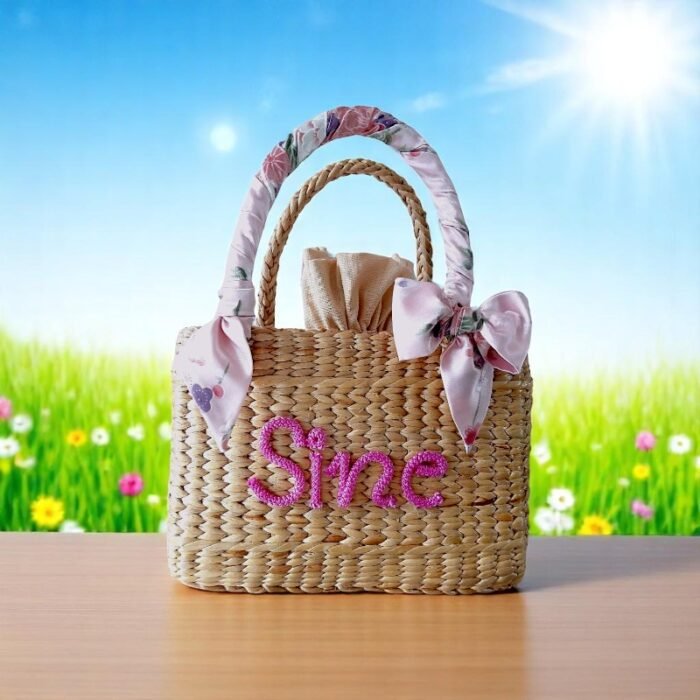 Siriporn Personalised Floral Ribbon Straw Bag With Name And Floral Bows