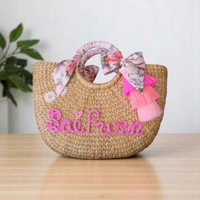 Busaba Personalised Straw Bag With Tassels