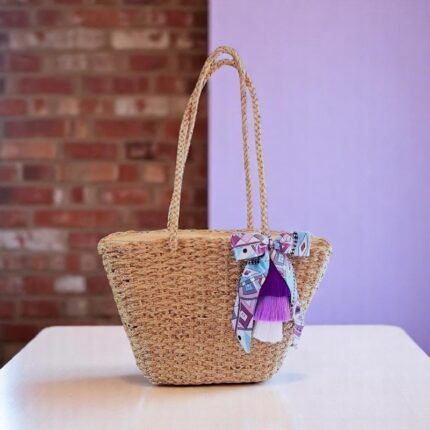 Lalida Straw Tote Bag with Purple Tassel