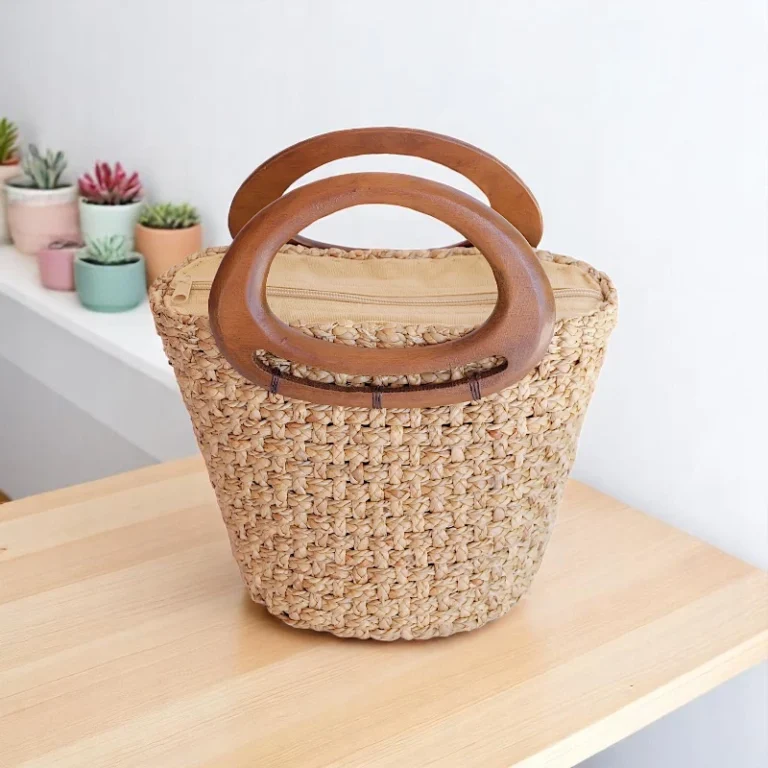 Pailin Handwoven Bucket Bag with Wood Handles