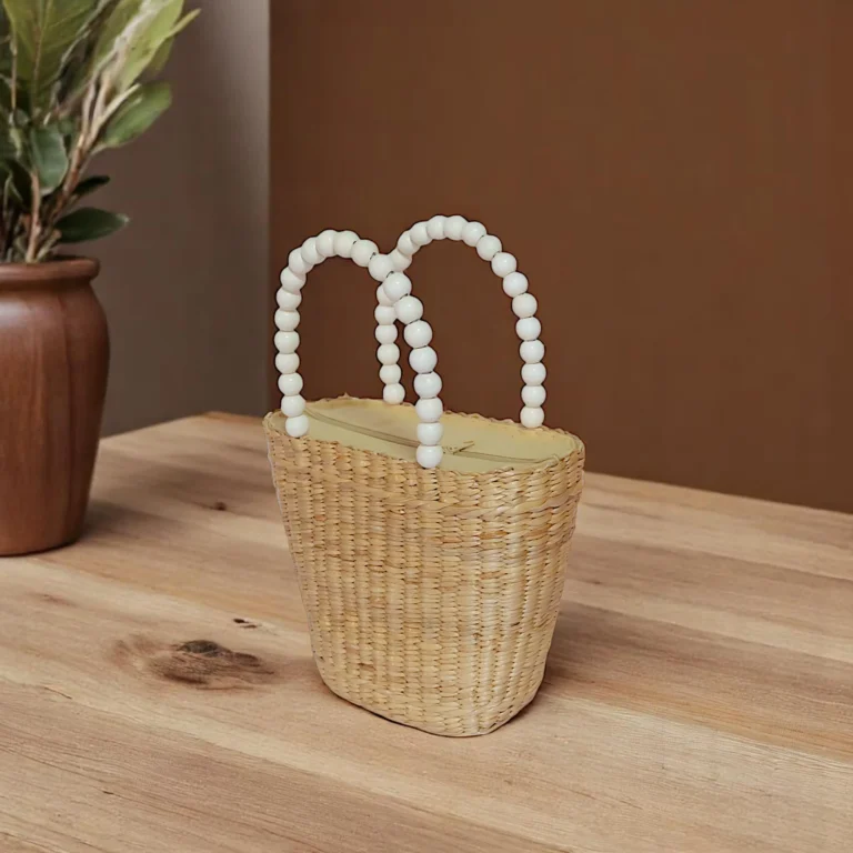 Straw Mini Tote with Beaded Handles