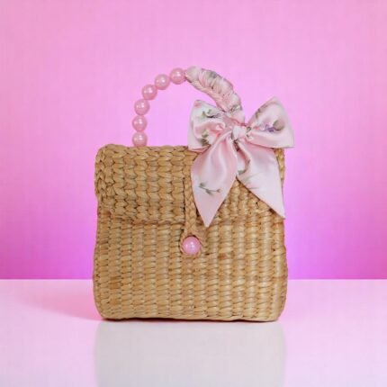 Nanthita Women's Straw Ribbon Bag with bow and pearl handle