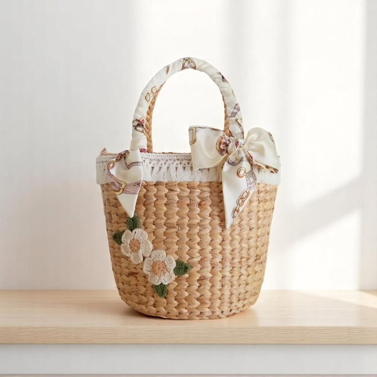 Kannika Women's Straw Oval Floral Tote with embroidery