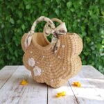 Scallop Straw Bag With Pearl Embellishments