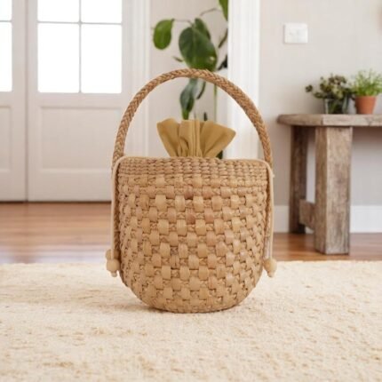 Wipha natural straw drawstring bucket bag