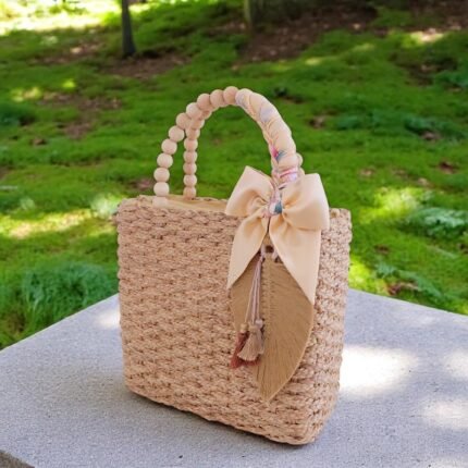 Kornkarn Wooden Beaded Handle Straw Tote Purse