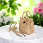 Patcharin Straw Button Crossbody Purse