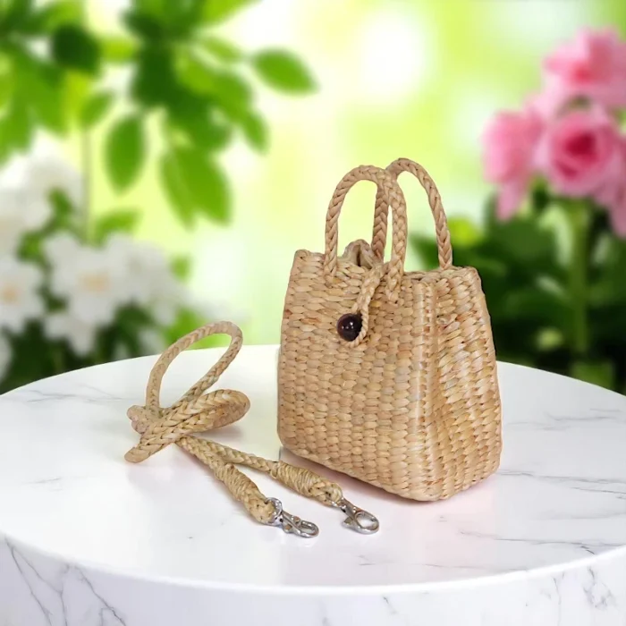 Patcharin Straw Button Crossbody Purse - Image 1