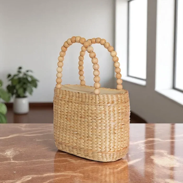 Kritsinee Straw Wooden Bead Purse - Image 1