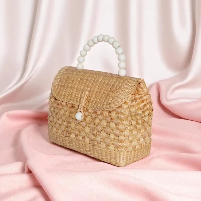 Benjaporn Straw Pearl Top Satchel - Image 1