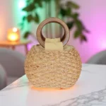 Pranom Straw Wooden Circle Purse