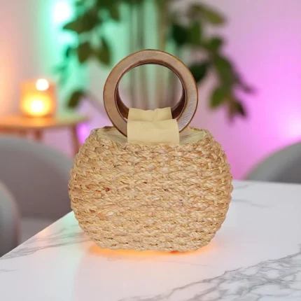 Pranom Straw Wooden Circle Purse