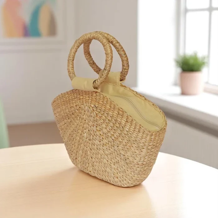 Natcha Straw Curved Handle Tote - Image 1