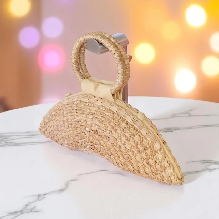 Supattra Straw Crescent Handle Purse - Image 1