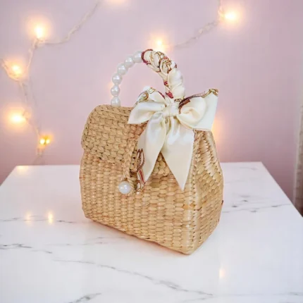 Pattriya Straw Pearl Ribbon Purse