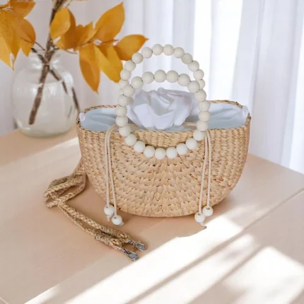 Rungruedee Straw Pearl Holiday Crossbody