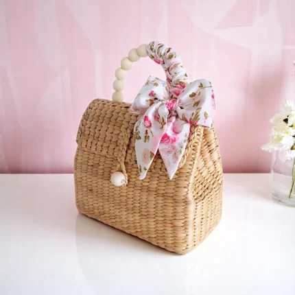 Chintana Straw Floral Bow Satchel