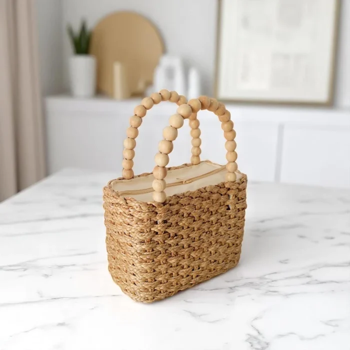 Chompoo Straw Wooden Bead Satchel - Image 1