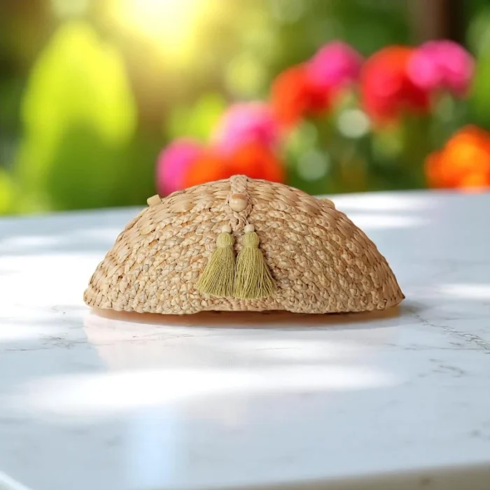 Sarayu Straw Sunset Tassel Clutch - Image 1