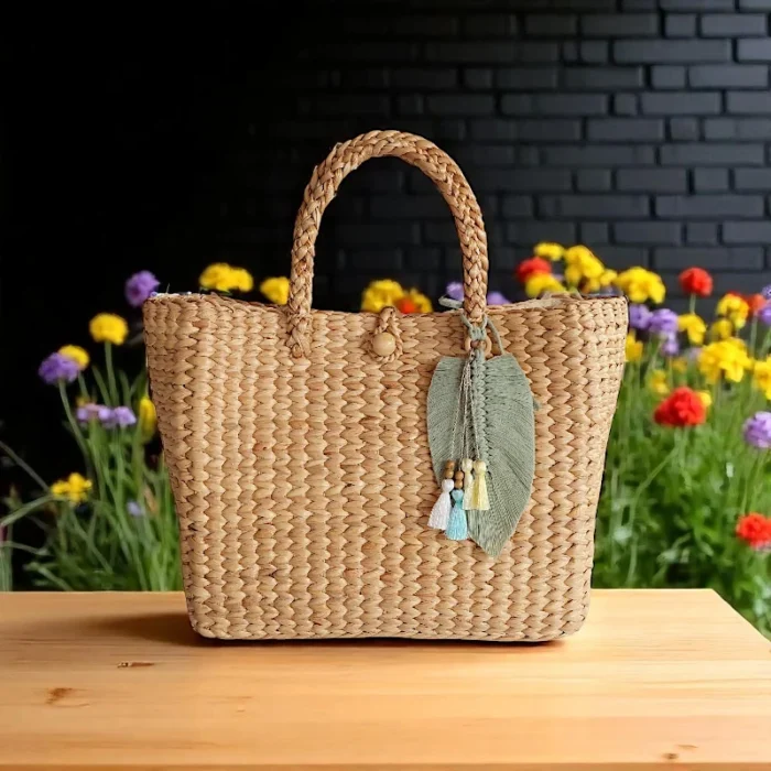 Tanika Straw Boho Leaf Tote Bag - Image 1