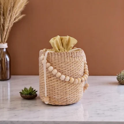 Nattaya Straw Beaded Canister Bag